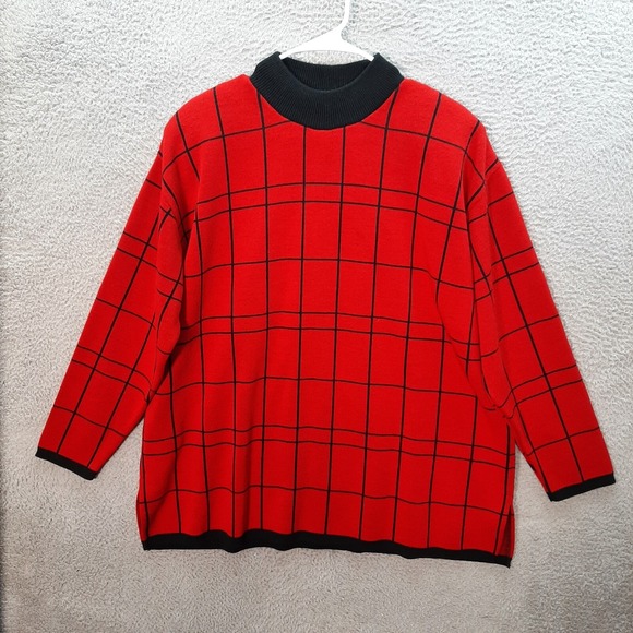 Vintage‎ KL Collection Sweater Womens 2X Red Black Plaid Sweatshirt 1980s 1990s - Picture 1 of 8